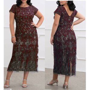 Azazie Plus Size  Ballerina Midi Dress Alyssum Chanktilly Lace Party Cabernet